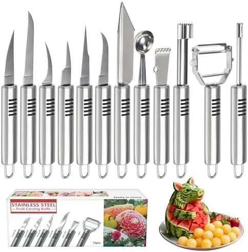 12Pcs Fruit&Veggie Carving Knife Set,Garnish Tool,Stainless Steel