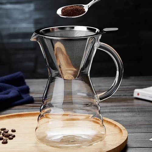 Pour Over Coffee Maker with Permanent Stainless Filter 27 fl oz, Thickened Heat-Resistant Borosilicate Glass Dripper Coffee Brewer, Stovetop Safe