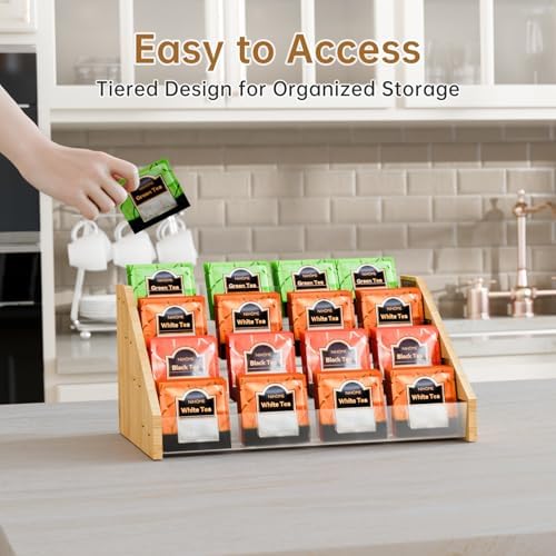 4 Layer Tea Bag Organizer, Bamboo & Plastic Tea Storage Holder