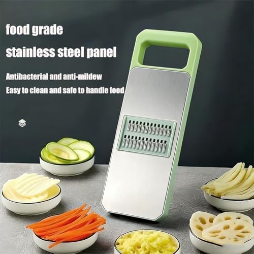 Kitchen Mandoline Slicer, Adjustable Vegetable Slicer, Potato Shredder, Tomato Slicer, Vegetable Cutter, Stainless Steel Professional with Safety Gloves green 2pcs - Image 4