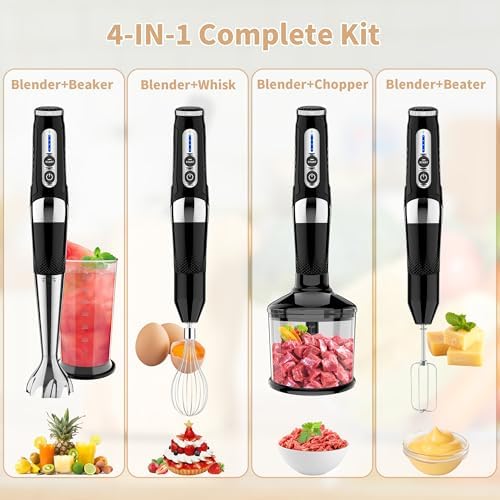 4-in-1 Cordless Immersion Blender, 21-Speed, 3-Angle Adjust, Black