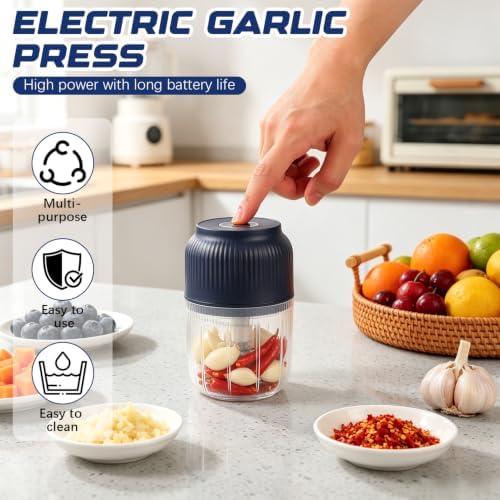 Electric Garlic Chopper, Mini Portable Veggie Chopper Garlic Grinder Masher Onion Chopper, Rechargeable Cordless Food Processor & Food Chopper for Garlic Onion Ginger Chili Vegetables, 400ml (White) - Image 2