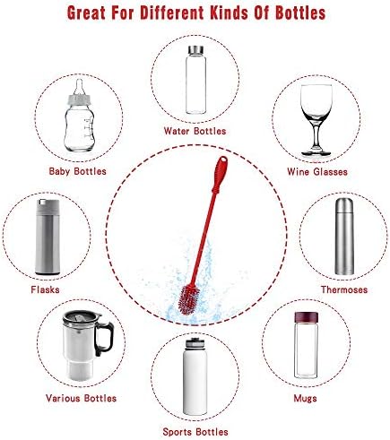 Silicone Bottle Cleaning Brush with Long Handle, BPA Free 12.5" Water Bottle Cleaner for Baby Bottles, Hydro Flask, Sports Bottle, Vase, Glassware, Perfect for Smaller Diameter Bottle Openings (Red) - Image 5