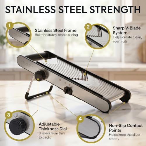 Gramercy Mandoline Slicer for Kitchen, Adjustable V-Blade, 36 Slice Options - Image 6