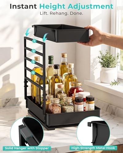 Under Sink Organizer, Adjustable Pull Out Rack for Tall Bottles