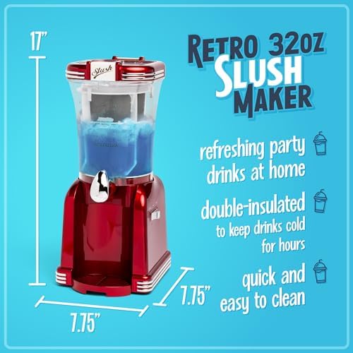 Nostalgia Frozen Drink Maker and Margarita Machine for Home - 32-Ounce Slushy Maker with Stainless Steel Flow Spout - Easy to Clean and Double Insulated - Retro Red - Image 2