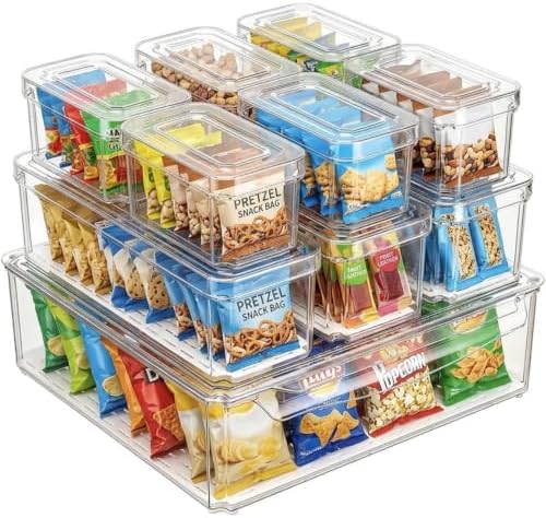 10 Pack Food Storage Organizer Bins, Clear Pantry Containers with Lids