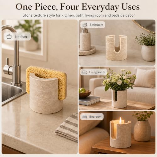 1 Pack Travertine Sponge Holder for Kitchen Sink Counter, Natural Stone