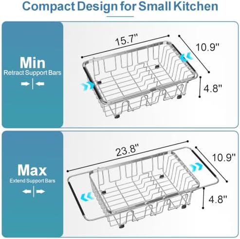 Dish Drying Rack in Sink - Stainless Steel Over Sink Dish Drainer