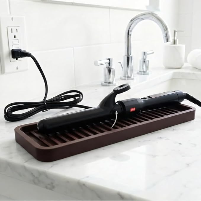 Silicone Sink and Surface Organizer Tray, Sponge Holder, Vanity Tray, Heat Safe, Dishwasher Safe, for Bathroom and Kitchen Organization (Vanilla Cream, 12"x4")