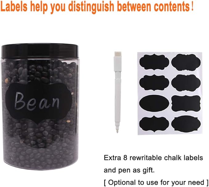 zmybcpack 8 Pack 25 oz Plastic Jars With Lids, Extra Labels, 1 Pen, Clear PET Seal Jar for Food Storage,Wide Opening Storage jar For Dry Food, Peanut, Powder, Kitchen & Craft Storage