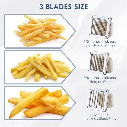 Commercial French Fry Cutter Stainless Steel Potato Cutter for with 1/2,1/3 and 3/8 Inch Blade, Heavy Duty Potato Slicer Manual Potato Chopper Set for Sweet Potato, Carrot, Cucumbers - Image 4