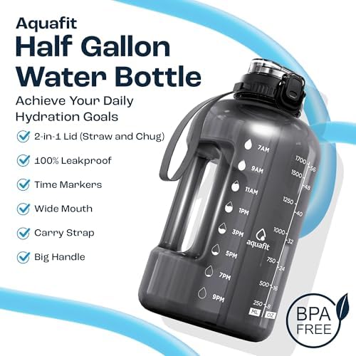 64 oz Water Bottle with Time Marker, 2in1 Lid