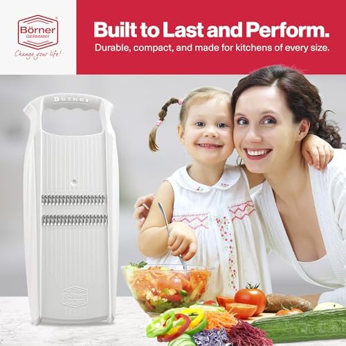 Börner PowerLine Thin Julienne Vegetable Slicer – Precision Mandoline Slicer for Potatoes, Zucchini, & Hard Fruits - Perfect for Vegetable Salad – Essential Kitchen Gadgets - White