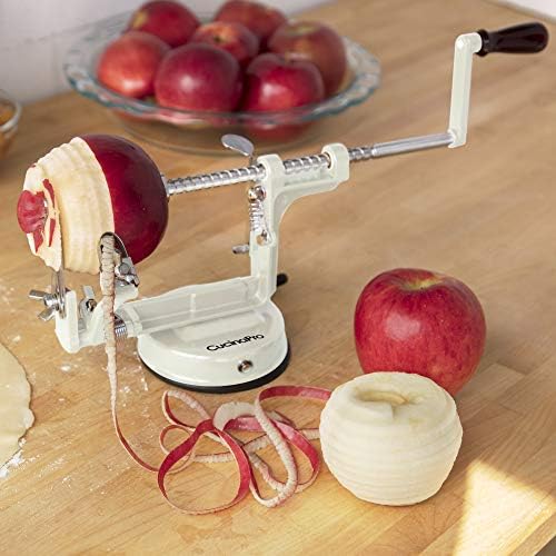 Apple Peeler and Corer, Heavy Duty Chrome Cast Iron, White