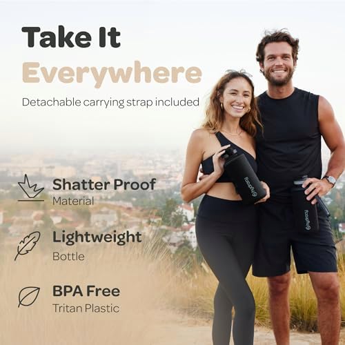 2L Large Water Bottle, Shatterproof, BPA Free Tritan Plastic, Leakproof, Zero Condensation, With Detachable Carry Strap, Spillproof Lid, Convenient Silicon Spout, Ideal for Gym, Yoga
