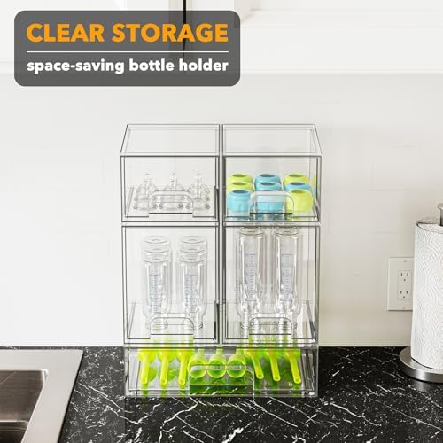 Bottle Storage Organizer Baby - Acrylic Bottles Station Organizer Container, Stackable Clear Drawers for Countertop, Vanity, Bathroom, Cabinet, Pantry Organization, 5 Pack, 2S2M1L, 15.4"H