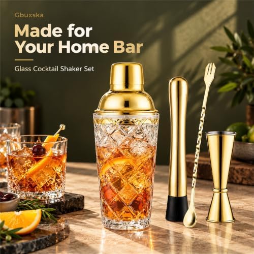 Cocktail Shaker Set with Jigger, Bar Spoon & Muddler