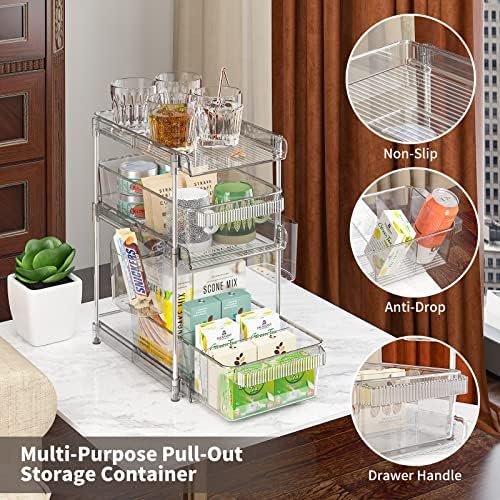 2Pcs Pull Out Organizer and Storage with Cups and Removable Dividers