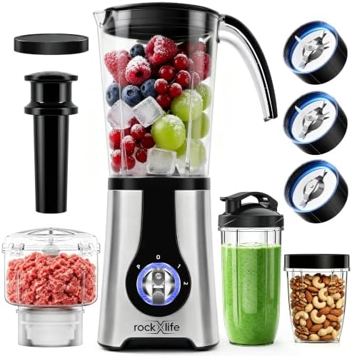 Blender and Food Processor Combo, 5-in-1 Countertop Blender with 42 oz Pitcher, 24 oz Travel Cup, 17 oz Chopper and 10 oz Spice Grinder, 12-Piece Kitchen System, Silver by Unknown
