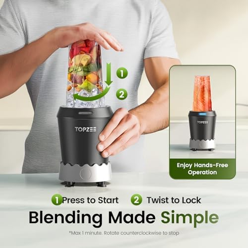 Personal Smoothie Blender, 1000W Single-Serve Blender with 24oz To-Go Cup, Twist-On Start/Stop, for Protein Shakes & Smoothies, Compact Countertop Blender, Black