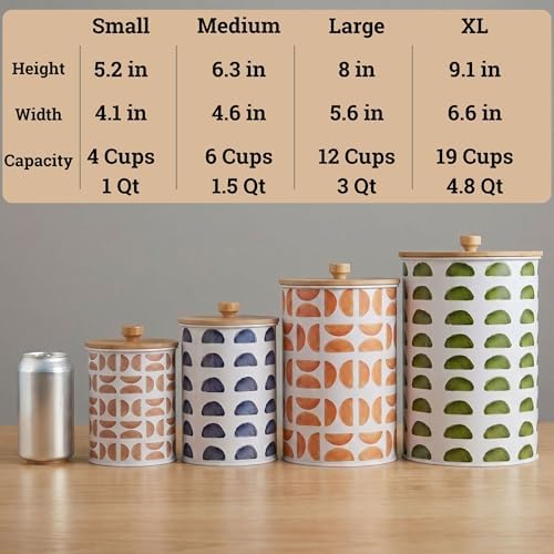 Kitchen Canisters for Countertop Set of 4, Patterned Iron w/ Airtight Lids