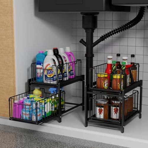 2-Tier Pull Out Cabinet Organizer, Slide Out Under Sink Organizer