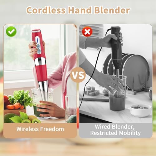 Toogel Cordless Immersion Blender, 21-Speed, 3-Angle Adjust, Red - Image 2