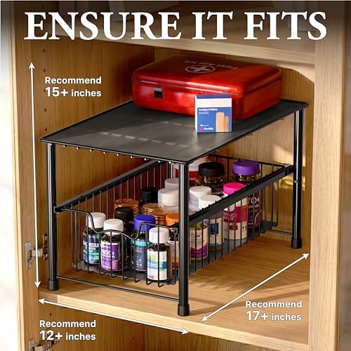 Wired Stackable Under Sink Cabinet Sliding Basket, Black
