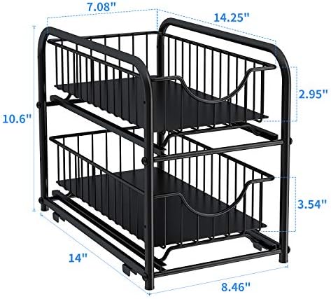 2-Tier Pull Out Organizer Under Sink Sliding Cabinet Rack,Black