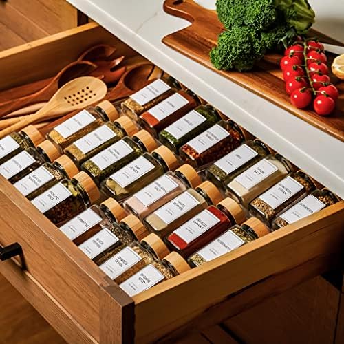 24-Piece Spice Jars Set: Glass Jars with Bamboo Lids, Labels & Funnel, Airtight Kitchen Storage