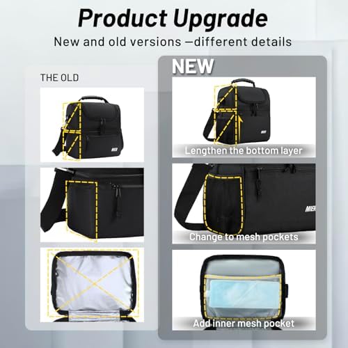 Insulated Lunch Box Bags for Men Women, Dual Compartment, Black