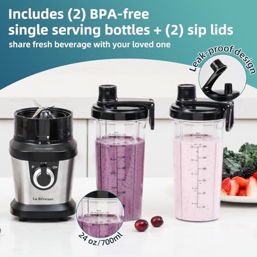 Smoothie Blender with 2 x 24oz To-Go Cups, 400W, Stainless Steel
