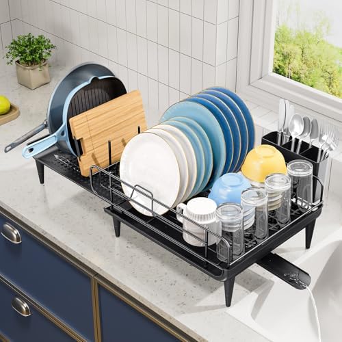 Large Expandable Dish Drying Rack for Kitchen Counter, Black
