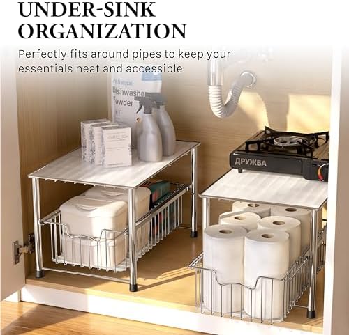 Chrome Metal Stackable Storage Rack, 16.75 in L x 10.8 in W x 10.25 in H