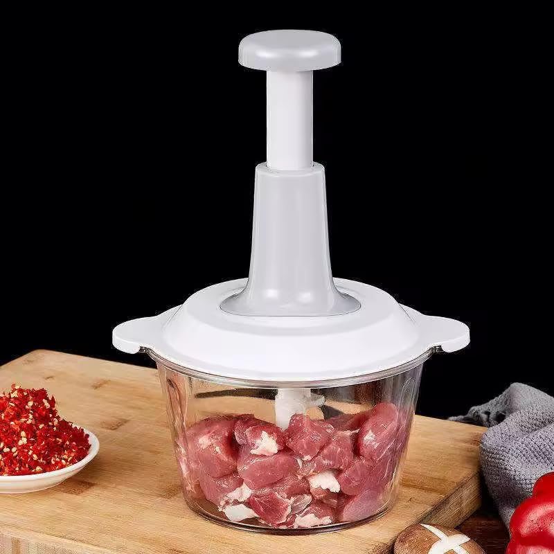 Manual Food Chopper with 1.5L Container, Push-Down Vegetable and Meat Cutter, Stainless Steel Blades. - Image 7