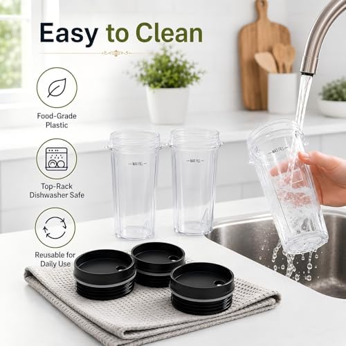 3-Pack 16oz Replacement Cups for Ninja Blender, Single Serve Smoothie Cups with Sip & Seal Lids, Compatible with BL660 BL770 BL780 BL740 Series, Dishwasher Safe - Image 7