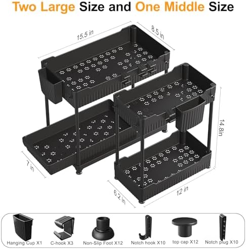 3-Pack 2-Tier Under Sink Organizers with Sliding Drawers