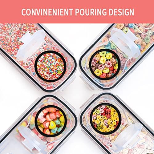 Cereal Containers Storage Set (4L,135.2 Oz), 8PCS Airtight Food Storage Containers with Lids for Kitchen & Pantry Organizers and Storage, Cereal Dispensers with 20 labels, Measuring Cup & Marker