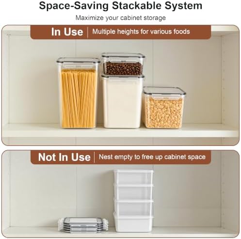 Airtight Flour Sugar Containers with Lids: 4 Pack for Pantry Food Storage
