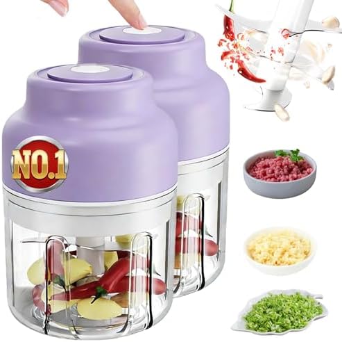 Electric Garlic Chopper Mini, Cordless Mini Food Chopper With 6 Blades, 320ml Small Garlic Grinder For Onion Chili Ginger, Rechargeable Kitchen Gadget (2, Purple) by QWJUX