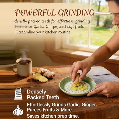 Gradient Ceramic Grater Plate, Exquisitely Handcrafted Ginger Grater Plate, Handheld Kitchen Grinding Dish With Spout, Ginger Grater for Cheese, Chocolate, Fruits & Vegetables (01)