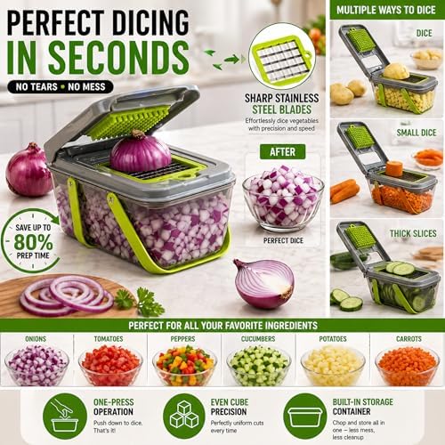 22-Piece Vegetable Chopper Set with Container, Mandoline Slicer, Onion Dicer, Cutting Boards, Knife Set, Scissors and Drain Basket - Image 5