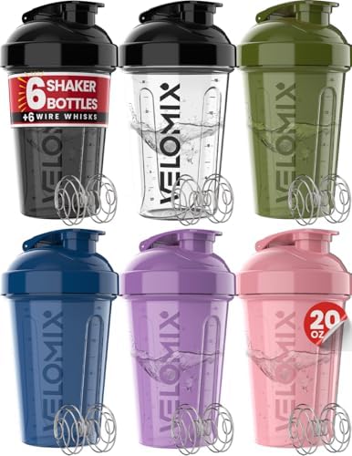 6 Pack 20oz Protein Shaker Bottle for Protein Mixes, Muted Contrast