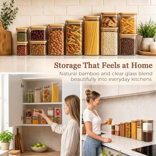 Glass Pantry Storage Containers (0.7qt/1.2qt/1.6qt) Set of 6 Jars