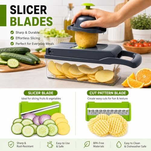 Vegetable Chopper, Onion Dicer & Mandoline Slicer with Container,Grey - Image 3