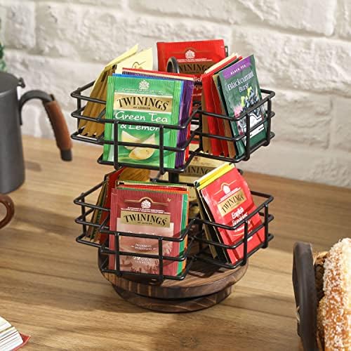 Rotating Tea Bag Holder Carousel, 8 Compartments, Wood Base