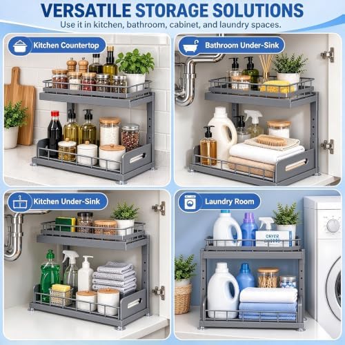 Under Sink Organizer with Motion Sensor LED, Pull-Out Home Organizers