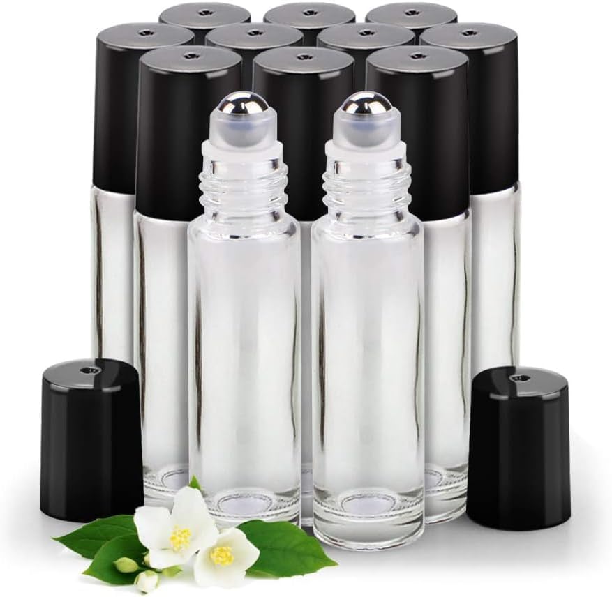Roller Bottles for Essential Oils - 12 Pack 10ml Clear Glass Roll on Bottle by sungwoo
