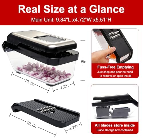 Vegetable Chopper, 10-in-1 Mandoline Slicer and Chopper with 10 Interchangeable Blades & Container, 304 Stainless Steel Press Lid, Onion Chopper, Potato Slicer, Julienne Cutter - Image 6